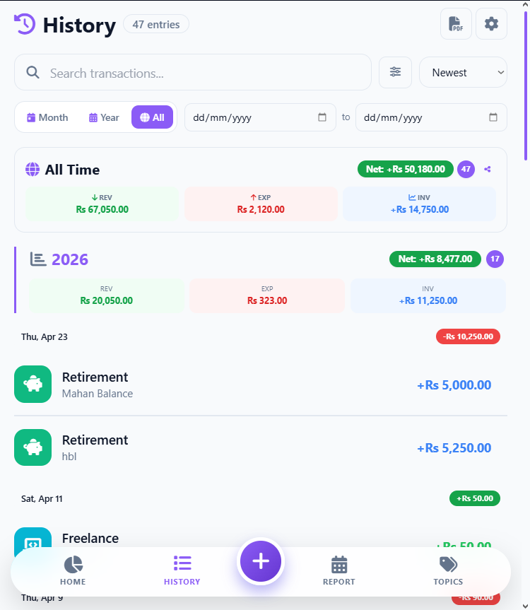 Transaction History